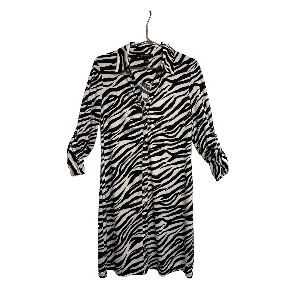 INC International Black And White Zebra Print Dress Rhinestone Buttons - Size XL